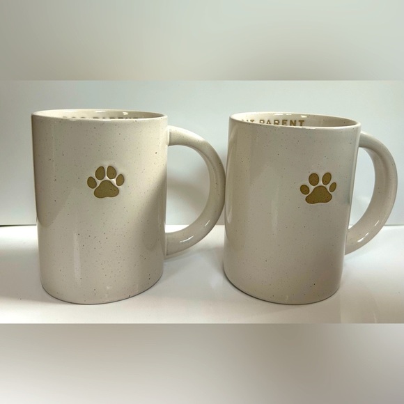 NEW!! Embossed “Dog” And “Cat” Parent Stoneware Mug Set With Paw Motif -(NWT) - Picture 1 of 9
